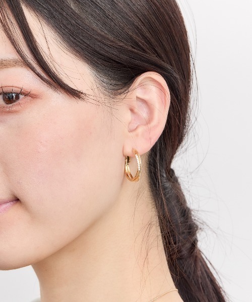 ストーン付きメタルフープピアス（ピアス（両耳用