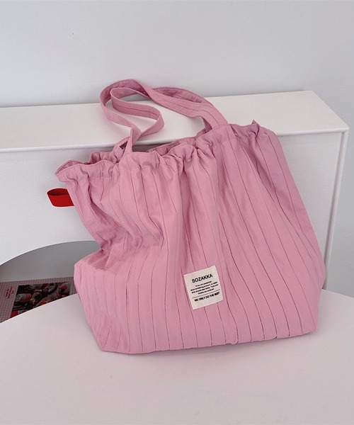 Mignonjour(ミニョンジュール)の「Mignonjour/ストライプ巾着トートバッグ M2774(トートバッグ・レディース・ベージュ/ブルー/レッド/ピンク/アイボリー・FREE)」の5枚目の写真