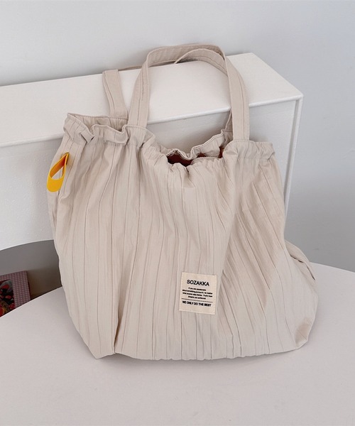 Mignonjour(ミニョンジュール)の「Mignonjour/ストライプ巾着トートバッグ M2774(トートバッグ・レディース・ベージュ/ブルー/レッド/ピンク/アイボリー・FREE)」の2枚目の写真