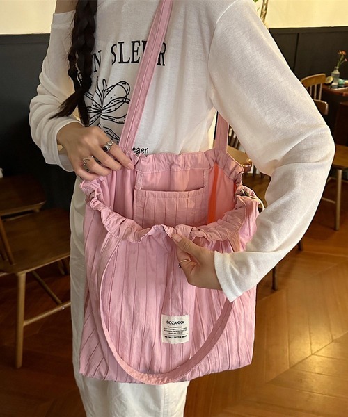 Mignonjour(ミニョンジュール)の「Mignonjour/ストライプ巾着トートバッグ M2774(トートバッグ・レディース・ベージュ/ブルー/レッド/ピンク/アイボリー・FREE)」の12枚目の写真