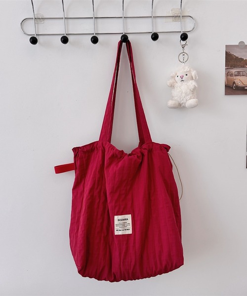 Mignonjour(ミニョンジュール)の「Mignonjour/ストライプ巾着トートバッグ M2774(トートバッグ・レディース・ベージュ/ブルー/レッド/ピンク/アイボリー・FREE)」の11枚目の写真