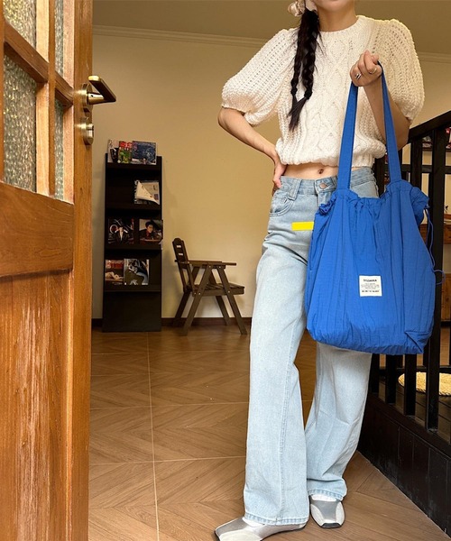 Mignonjour(ミニョンジュール)の「Mignonjour/ストライプ巾着トートバッグ M2774(トートバッグ・レディース・ベージュ/ブルー/レッド/ピンク/アイボリー・FREE)」の8枚目の写真