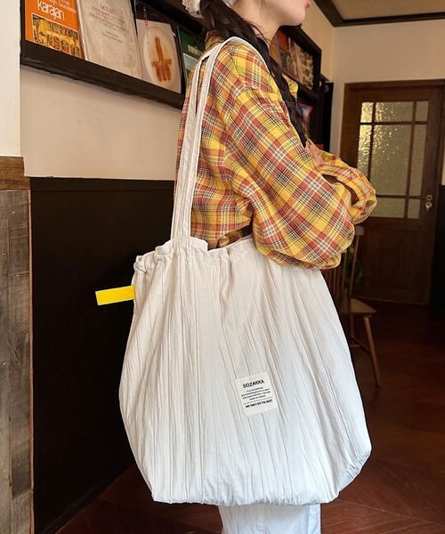 Mignonjour(ミニョンジュール)の「Mignonjour/ストライプ巾着トートバッグ M2774(トートバッグ・レディース・ベージュ/ブルー/レッド/ピンク/アイボリー・FREE)」の15枚目の写真