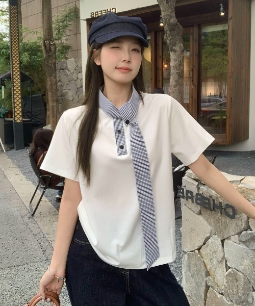 FreeZone（フリーゾーン）の「チェックスカーフデザインカラーTシャツ（Tシャツ/カットソー・メンズ・ホワイト/ブラック・F）」の19枚目の写真