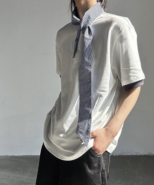 FreeZone（フリーゾーン）の「チェックスカーフデザインカラーTシャツ（Tシャツ/カットソー・メンズ・ホワイト/ブラック・F）」の20枚目の写真