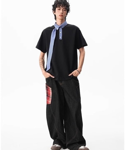 FreeZone（フリーゾーン）の「チェックスカーフデザインカラーTシャツ（Tシャツ/カットソー・メンズ・ホワイト/ブラック・F）」の21枚目の写真