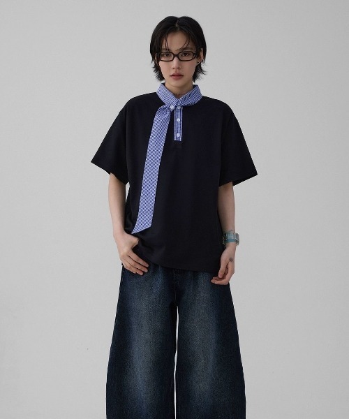FreeZone（フリーゾーン）の「チェックスカーフデザインカラーTシャツ（Tシャツ/カットソー・メンズ・ホワイト/ブラック・F）」の11枚目の写真