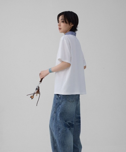 FreeZone（フリーゾーン）の「チェックスカーフデザインカラーTシャツ（Tシャツ/カットソー・メンズ・ホワイト/ブラック・F）」の8枚目の写真