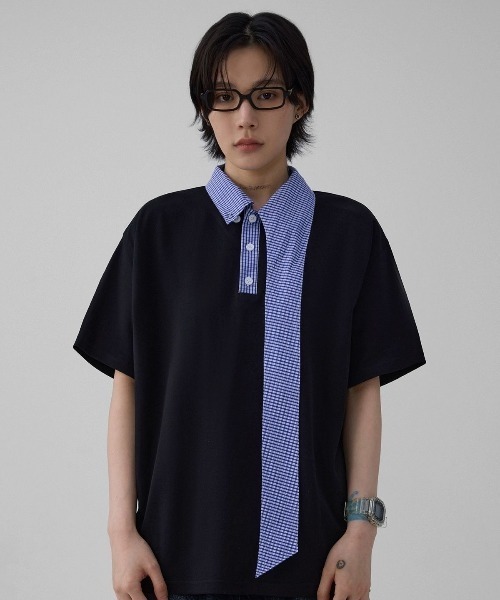 FreeZone（フリーゾーン）の「チェックスカーフデザインカラーTシャツ（Tシャツ/カットソー・メンズ・ホワイト/ブラック・F）」の10枚目の写真