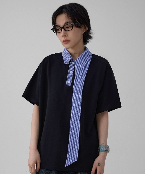 FreeZone（フリーゾーン）の「チェックスカーフデザインカラーTシャツ（Tシャツ/カットソー・メンズ・ホワイト/ブラック・F）」の9枚目の写真