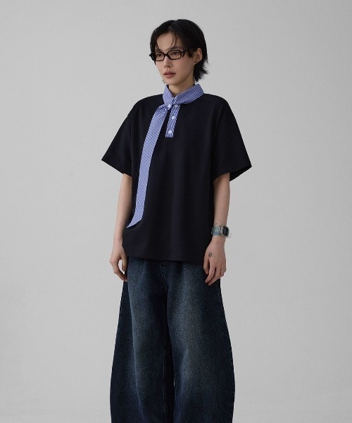 FreeZone（フリーゾーン）の「チェックスカーフデザインカラーTシャツ（Tシャツ/カットソー・メンズ・ホワイト/ブラック・F）」の14枚目の写真