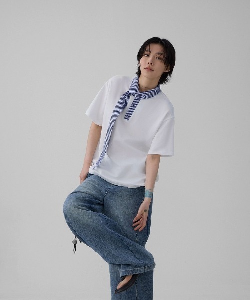 FreeZone（フリーゾーン）の「チェックスカーフデザインカラーTシャツ（Tシャツ/カットソー・メンズ・ホワイト/ブラック・F）」の6枚目の写真