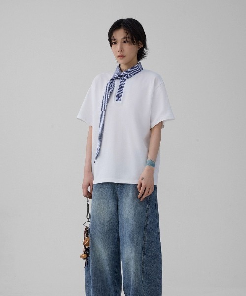 FreeZone（フリーゾーン）の「チェックスカーフデザインカラーTシャツ（Tシャツ/カットソー・メンズ・ホワイト/ブラック・F）」の5枚目の写真