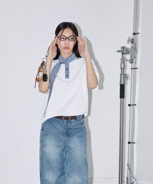 FreeZone（フリーゾーン）の「チェックスカーフデザインカラーTシャツ（Tシャツ/カットソー・メンズ・ホワイト/ブラック・F）」の16枚目の写真
