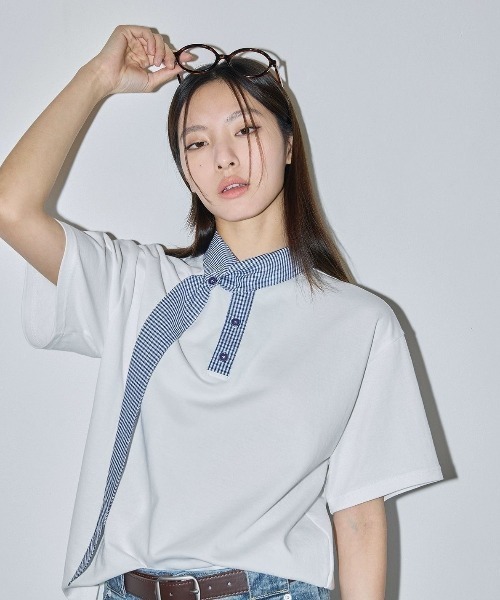 FreeZone（フリーゾーン）の「チェックスカーフデザインカラーTシャツ（Tシャツ/カットソー・メンズ・ホワイト/ブラック・F）」の15枚目の写真