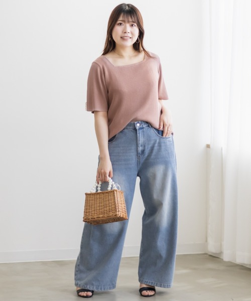 CLETTE(クレット)の「袖パール使いスクエアネックニット(ニット/セーター・レディース・ピンク/グレー/ブラック・LL/3L/4L)」の7枚目の写真