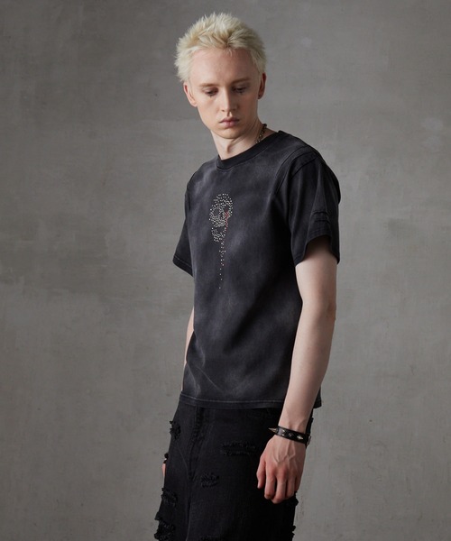 grancy スカルラインストーンデザインtシャツ s1 GRANCY】Skull Rhinestone Design T-shirt / スカルライン