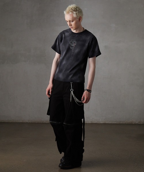 【GRANCY】スカルラインストーンデザインtシャツ ブラック M GRANCY】Skull Rhinestone Design T-shirt / スカルライン