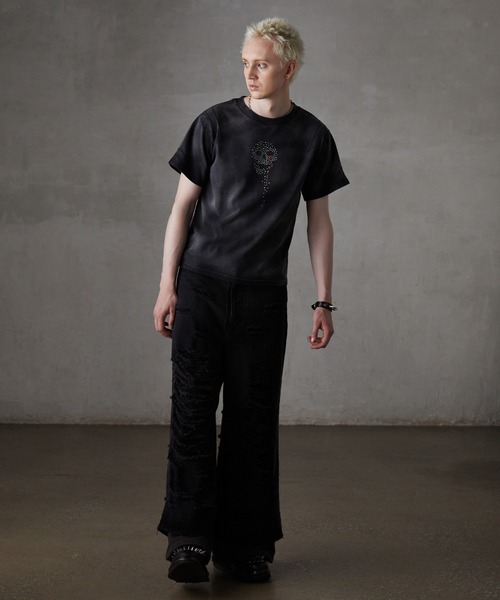 【GRANCY】スカルラインストーンデザインtシャツ M ブラック GRANCY】Skull Rhinestone Design T-shirt / スカルライン