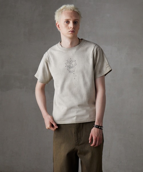 GRANCY スカルラインストーンデザインtシャツ GRANCY】Skull Rhinestone Design T-shirt / スカルライン