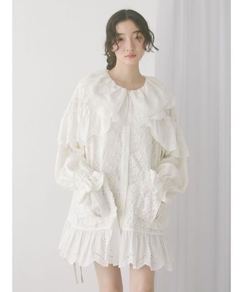 merry jenny（メリージェニー）の「フリルフリルレースジャケット（テーラードジャケット・レディース・ブラック/オフホワイト・FREE）」の4枚目の写真