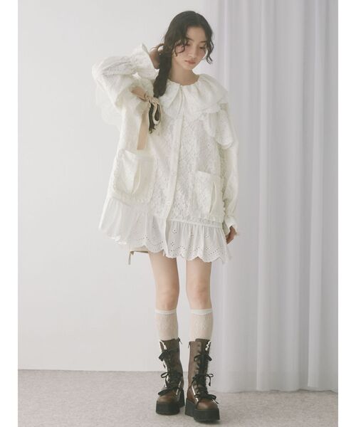 merry jenny（メリージェニー）の「フリルフリルレースジャケット（テーラードジャケット・レディース・ブラック/オフホワイト・FREE）」の9枚目の写真