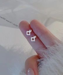 YU-KA:ジルコニア スクエアデザイン ミニピアス zirconia square design mini pierce