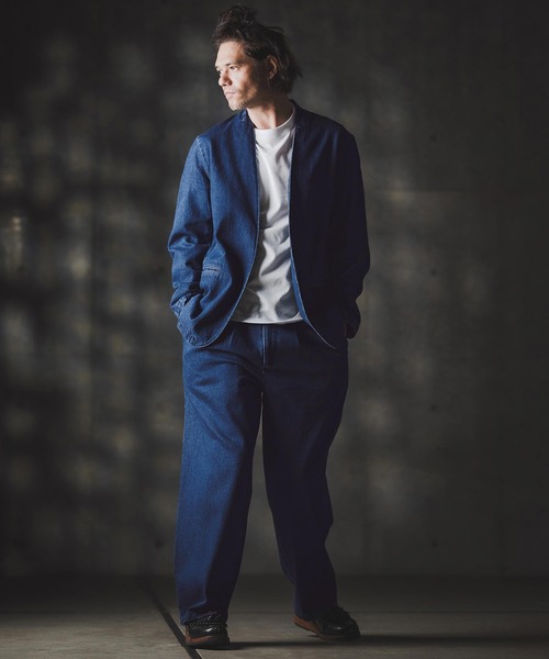 GLIMCLAP(グリムクラップ)の「mj10880-Denim minimal Jacket-Distressed for a vintage look- ノーカラーデニムジャケット(デニムジャケット・メンズ・インディゴブルー/コバルトブルー/ライトグレー/ブラック・S/M/L)」の9枚目の写真
