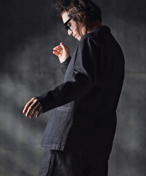 GLIMCLAP(グリムクラップ)の「mj10880-Denim minimal Jacket-Distressed for a vintage look- ノーカラーデニムジャケット(デニムジャケット・メンズ・インディゴブルー/コバルトブルー/ライトグレー/ブラック・S/M/L)」の13枚目の写真