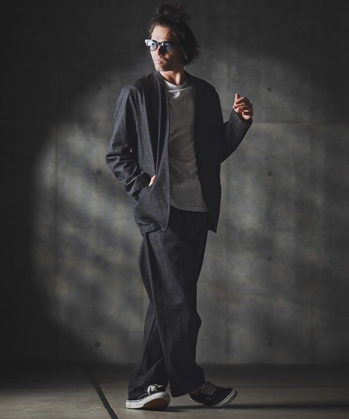 GLIMCLAP(グリムクラップ)の「mj10880-Denim minimal Jacket-Distressed for a vintage look- ノーカラーデニムジャケット(デニムジャケット・メンズ・インディゴブルー/コバルトブルー/ライトグレー/ブラック・S/M/L)」の16枚目の写真