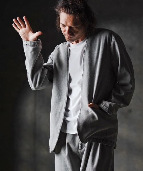 GLIMCLAP(グリムクラップ)の「mj10880-Denim minimal Jacket-Distressed for a vintage look- ノーカラーデニムジャケット(デニムジャケット・メンズ・インディゴブルー/コバルトブルー/ライトグレー/ブラック・S/M/L)」の19枚目の写真