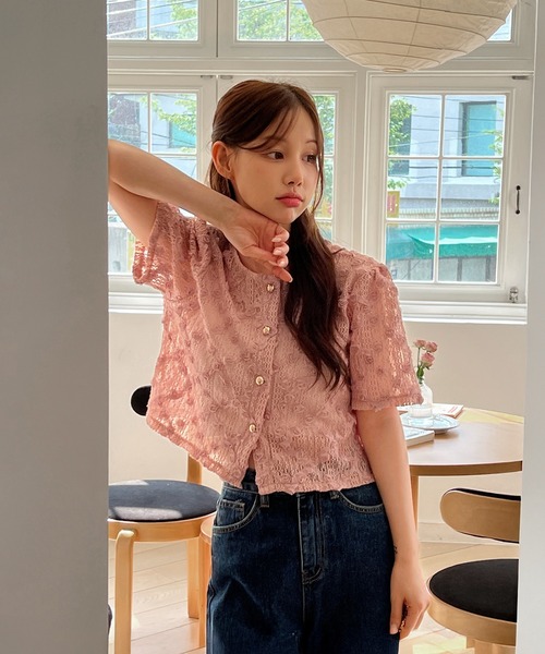 by muni:r（バイ ムニール）の「【着用動画あり・3色展開】フラワーシースルーブラウスジャケット（ノーカラージャケット・レディース・アイボリー/ブラック/ピンク・FREE）」の22枚目の写真