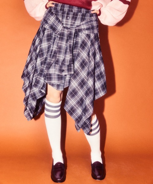 Candy Stripper（キャンディストリッパー）の「CHECK SHIRT WRAP スカート（スカート・レディース・ネイビー/ボルドー/ブラック・FREE）」の3枚目の写真
