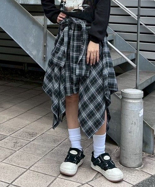 Candy Stripper（キャンディストリッパー）の「CHECK SHIRT WRAP スカート（スカート・レディース・ネイビー/ボルドー/ブラック・FREE）」の2枚目の写真