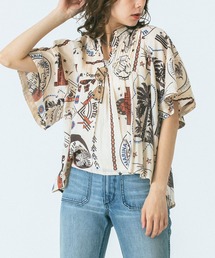 ブラウス シャツ (HLAADA for ROSEBUD)BANDANA TUCK SHIRT レディース HLAADA for ROSEBUD)FLOWER LINE SHORT SLEEVE SHIRTS（シャツ