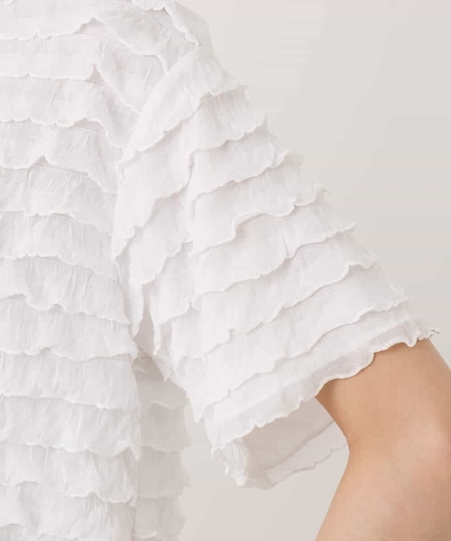 MK MICHEL KLEIN（エムケーミッシェルクラン）の「ミニフリルディティールカットソー/洗える（Tシャツ/カットソー・レディース・ホワイト/ブラック・38）」の7枚目の写真