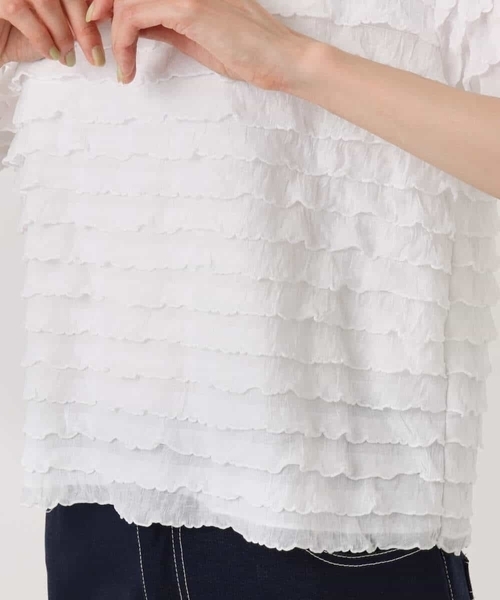 MK MICHEL KLEIN（エムケーミッシェルクラン）の「ミニフリルディティールカットソー/洗える（Tシャツ/カットソー・レディース・ホワイト/ブラック・38）」の6枚目の写真