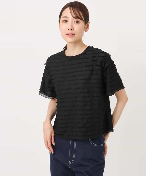 MK MICHEL KLEIN（エムケーミッシェルクラン）の「ミニフリルディティールカットソー/洗える（Tシャツ/カットソー・レディース・ホワイト/ブラック・38）」の4枚目の写真