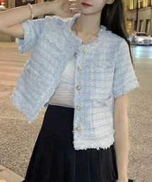 半袖ツイード風ジャケット レディース夏服