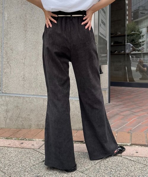 セール】【スタイルアップ】紐ベルト付きベロアフレアパンツ