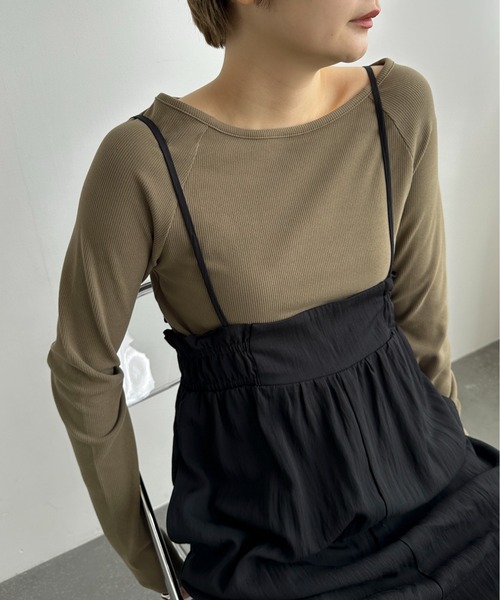 PILIT(ピリット)の「ボートネックリブトップス(Tシャツ/カットソー・レディース・アイボリー/オリーブ/チャコールグレー・MEDIUM)」の10枚目の写真