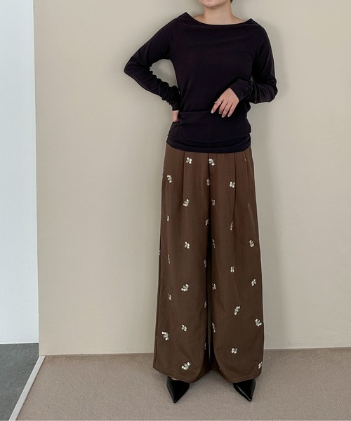 PILIT(ピリット)の「ボートネックリブトップス(Tシャツ/カットソー・レディース・アイボリー/オリーブ/チャコールグレー・MEDIUM)」の17枚目の写真