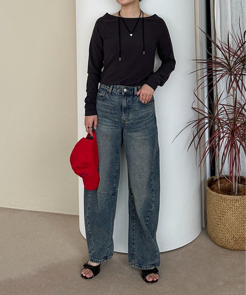 PILIT(ピリット)の「ボートネックリブトップス(Tシャツ/カットソー・レディース・アイボリー/オリーブ/チャコールグレー・MEDIUM)」の22枚目の写真