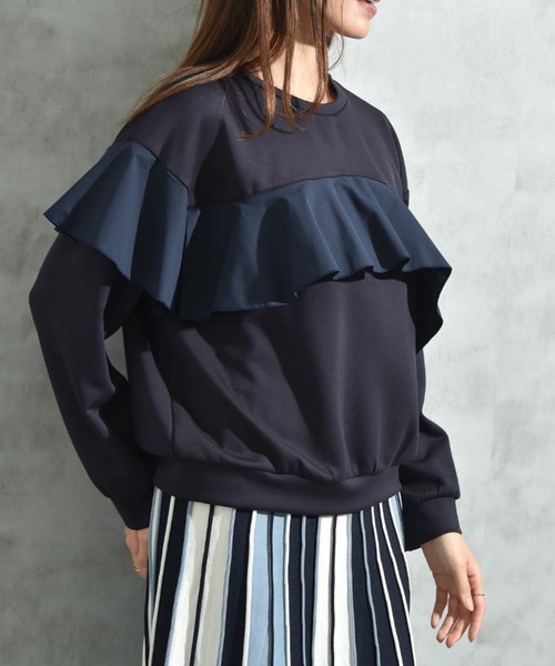 INTERPLANET（インタープラネット）の「スポンジリバーアシメフリルプルオーバー（Tシャツ/カットソー・レディース・ネイビー/ブラック/グレー・FREE）」の3枚目の写真