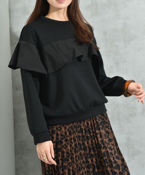 INTERPLANET（インタープラネット）の「スポンジリバーアシメフリルプルオーバー（Tシャツ/カットソー・レディース・ネイビー/ブラック/グレー・FREE）」の10枚目の写真