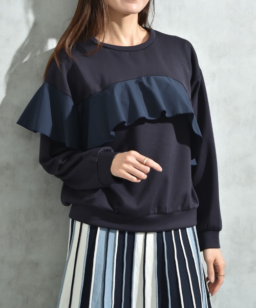 INTERPLANET（インタープラネット）の「スポンジリバーアシメフリルプルオーバー（Tシャツ/カットソー・レディース・ネイビー/ブラック/グレー・FREE）」の19枚目の写真