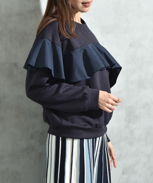 INTERPLANET（インタープラネット）の「スポンジリバーアシメフリルプルオーバー（Tシャツ/カットソー・レディース・ネイビー/ブラック/グレー・FREE）」の18枚目の写真