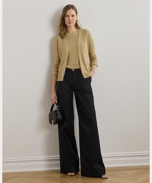 ローレン ラルフ ローレン LAUREN RALPH LAUREN リブニット リネンブレンド Vネック カーディガン （001ブラック） RALPH LAUREN｜リブニット リネンブレンド Vネック カーディガン