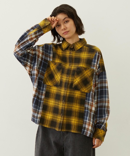 MILKFED.(ミルクフェド)の「WASHED PANEL SHIRT(シャツ/ブラウス・レディース・レッド/イエロー/オレンジ・ONE SIZE)」の1枚目の写真