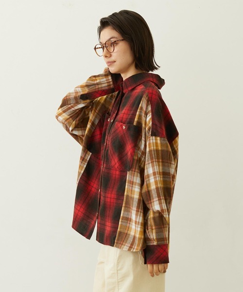MILKFED.(ミルクフェド)の「WASHED PANEL SHIRT(シャツ/ブラウス・レディース・レッド/イエロー/オレンジ・ONE SIZE)」の4枚目の写真